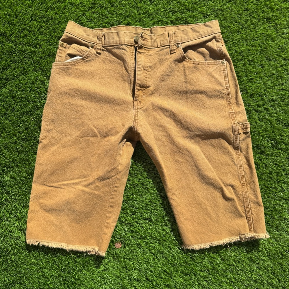 Dickies Mens 34 Jorts Brown Carpenter Cut Off Shorts Raw Hem Y2K Workwear